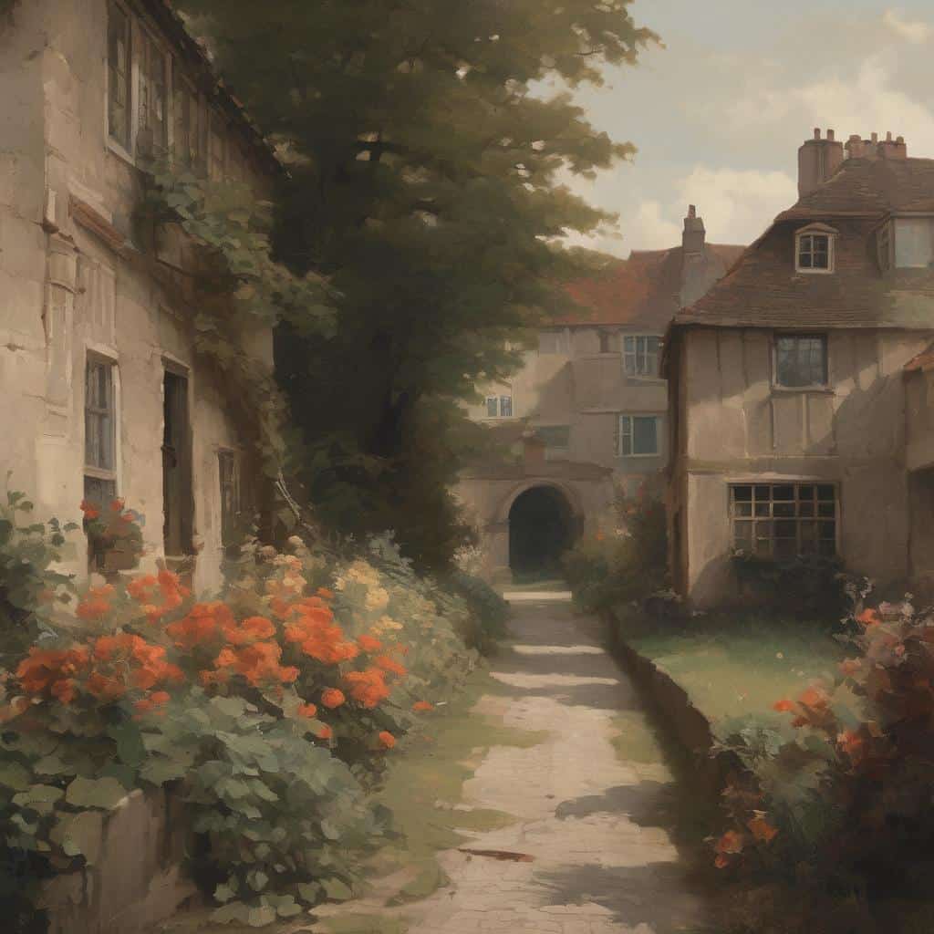 Γραφική εικόνα παλιού οικισμού με τέχνη και κοινωνική αλλαγή, ιδανική για SEO.