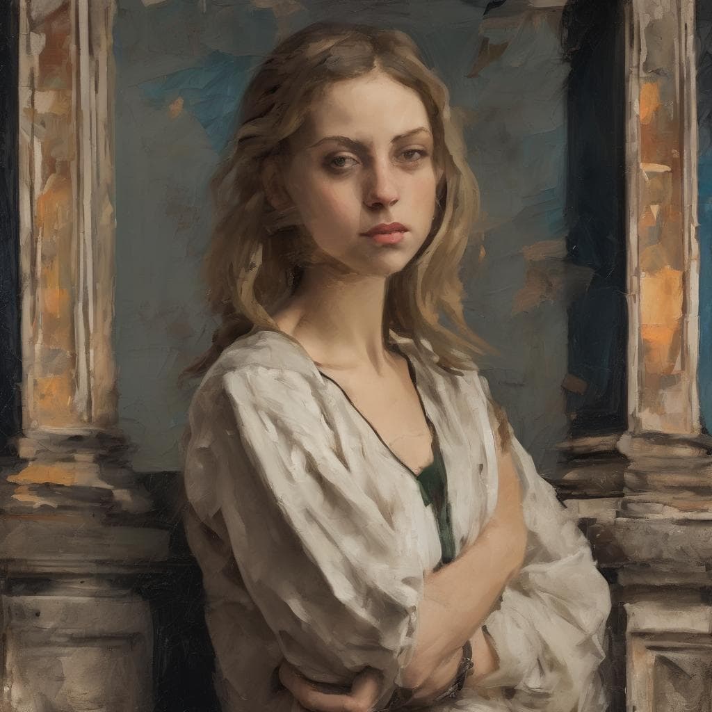 Σχέση τέχνης και κοινωνικής αλλαγής, νεαρή γυναίκα σε πορτρέτο, σύγχρονη τέχνη, κοινωνική ευαισθησία, πολιτιστική έκφραση, καλλιτεχνική δημιουργία.